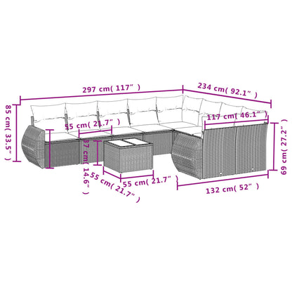 10 pcs conjunto de sofás p/ jardim com almofadões vime PE bege - Leva - Me - Contigo