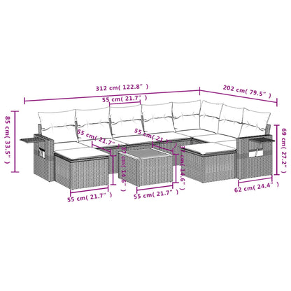 10 pcs conjunto de sofás p/ jardim com almofadões vime PE bege - Leva - Me - Contigo