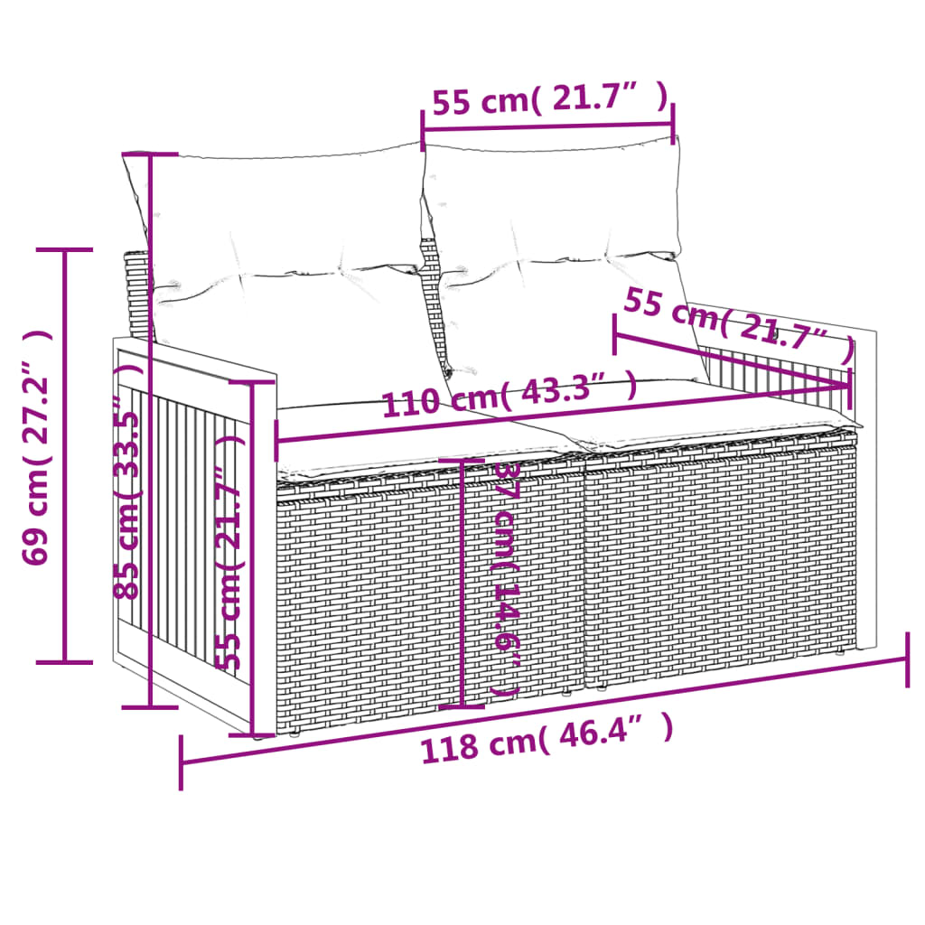 10 pcs conjunto de sofás p/ jardim com almofadões vime PE bege - Leva - Me - Contigo