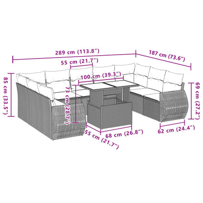 10 pcs conjunto de sofás p/ jardim com almofadões vime PE bege - Leva - Me - Contigo