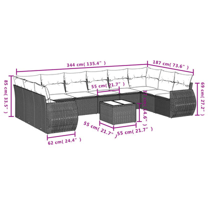 10 pcs conjunto de sofás p/ jardim com almofadões vime PE bege - Leva - Me - Contigo