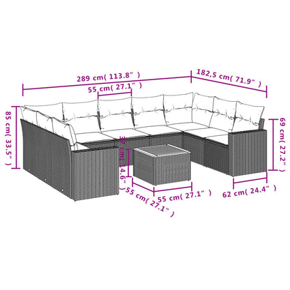 10 pcs conjunto de sofás p/ jardim com almofadões vime PE bege - Leva - Me - Contigo