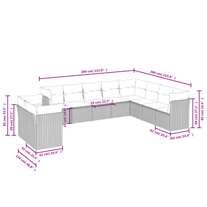 10 pcs conjunto de sofás p/ jardim com almofadões vime PE bege - Leva - Me - Contigo