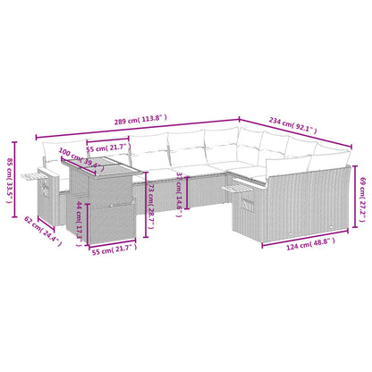 10 pcs conjunto de sofás p/ jardim com almofadões vime PE bege - Leva - Me - Contigo