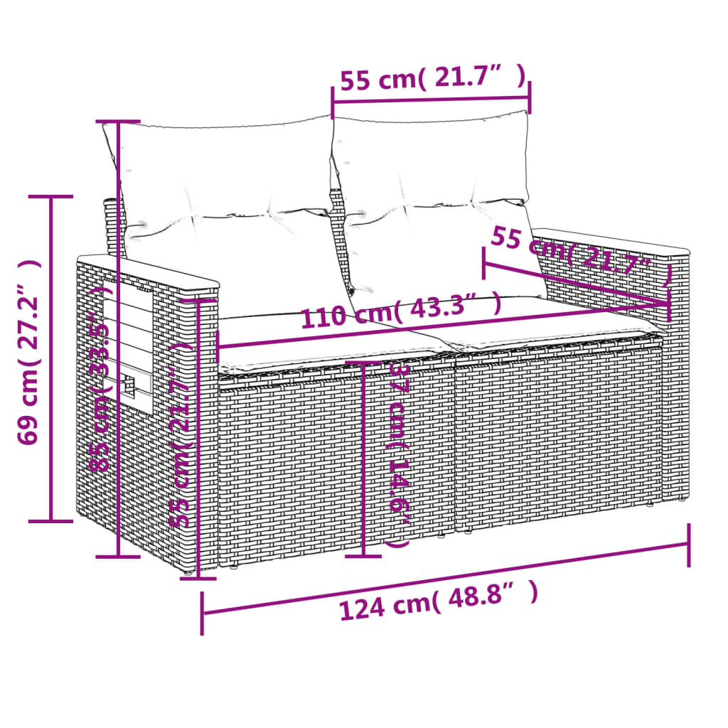 10 pcs conjunto de sofás p/ jardim com almofadões vime PE bege - Leva - Me - Contigo