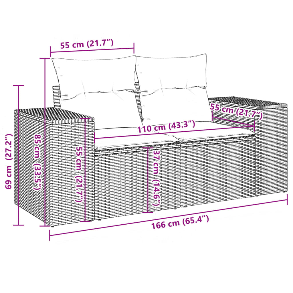 10 pcs conjunto de sofás p/ jardim com almofadões vime PE bege - Leva - Me - Contigo