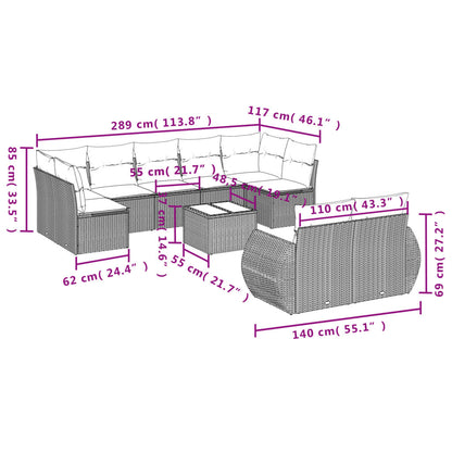 10 pcs conjunto de sofás p/ jardim com almofadões vime PE bege - Leva - Me - Contigo