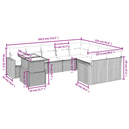 10 pcs conjunto de sofás p/ jardim com almofadões vime PE bege - Leva - Me - Contigo