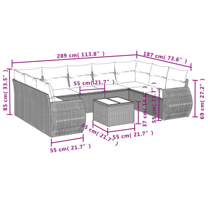 10 pcs conjunto de sofás p/ jardim com almofadões vime PE bege - Leva - Me - Contigo