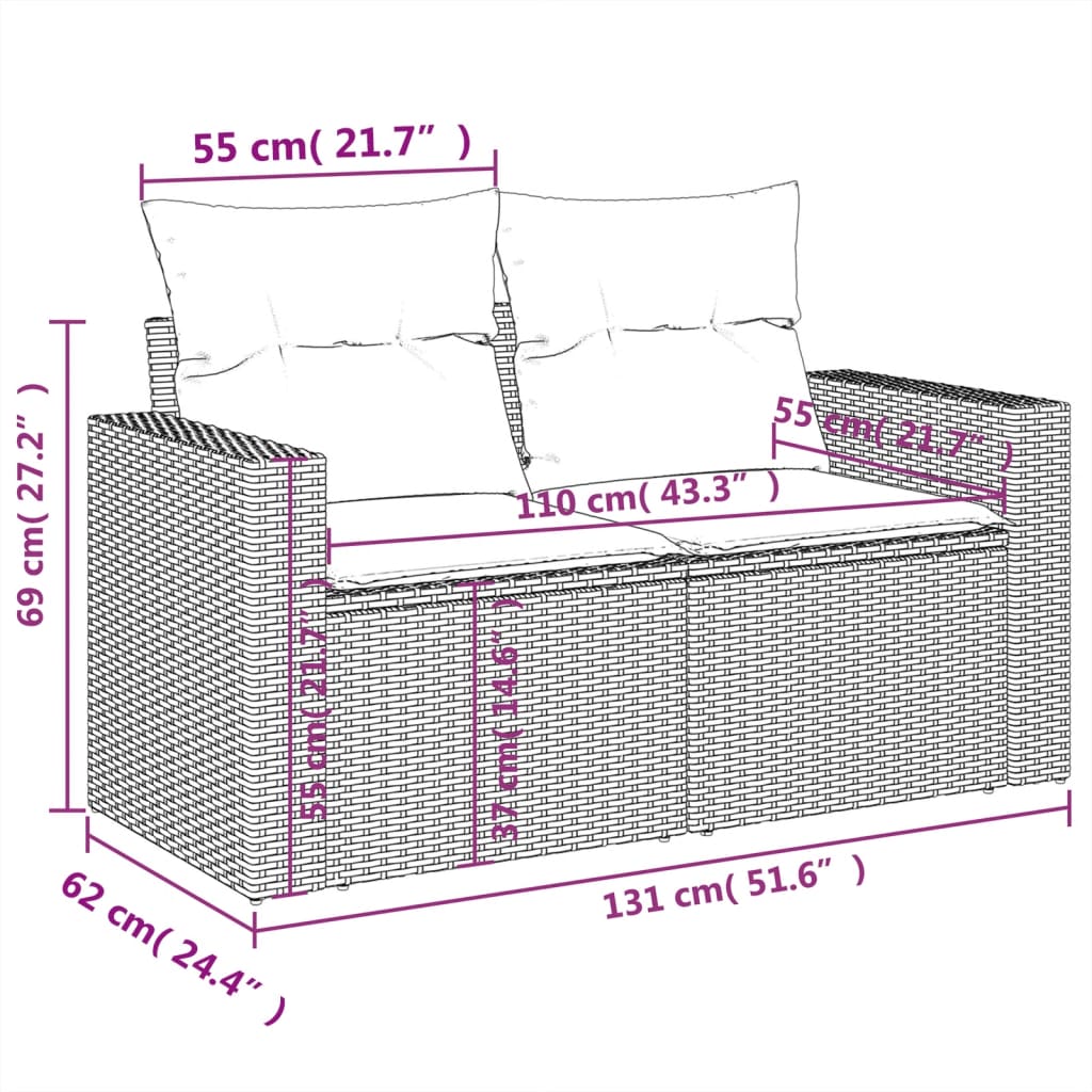 10 pcs conjunto de sofás p/ jardim com almofadões vime PE bege - Leva - Me - Contigo