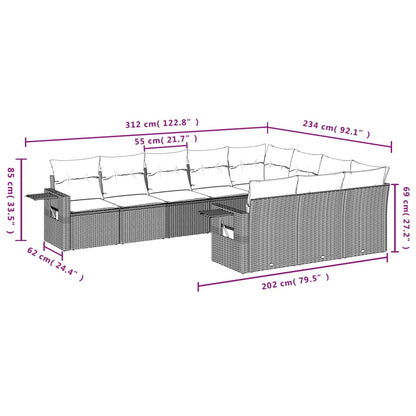 10 pcs conjunto de sofás p/ jardim com almofadões vime PE bege - Leva - Me - Contigo