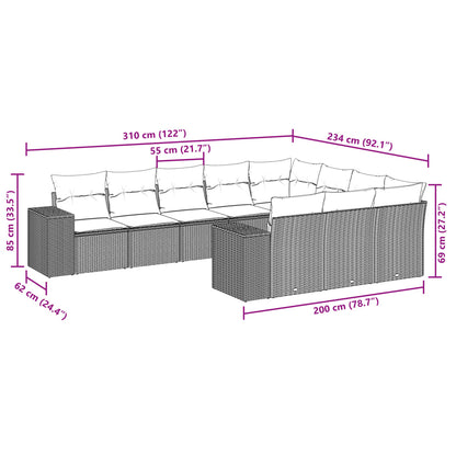 10 pcs conjunto de sofás p/ jardim com almofadões vime PE bege - Leva - Me - Contigo