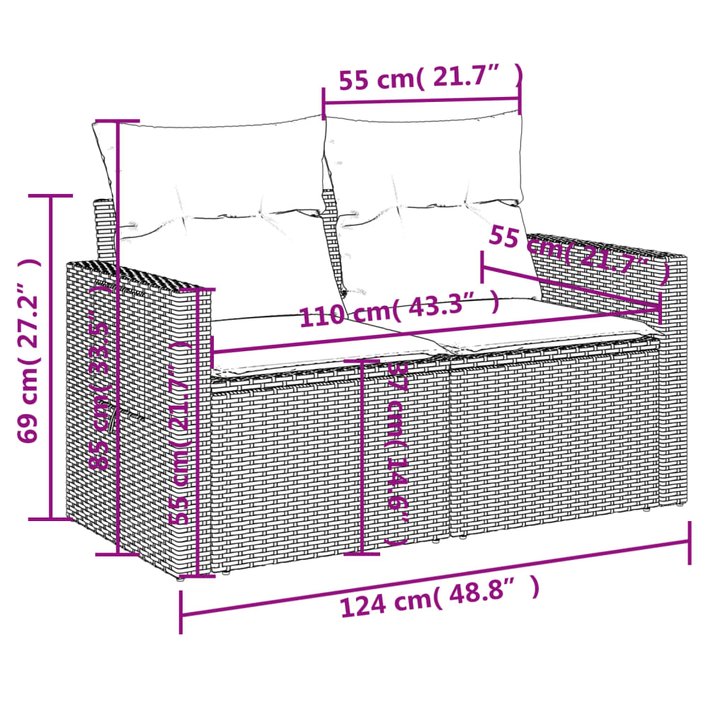 10 pcs conjunto de sofás p/ jardim com almofadões vime PE bege - Leva - Me - Contigo