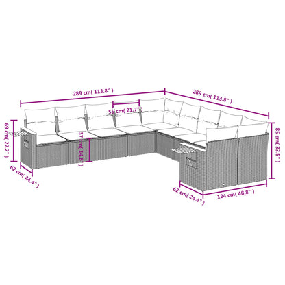 10 pcs conjunto de sofás p/ jardim com almofadões vime PE bege - Leva - Me - Contigo