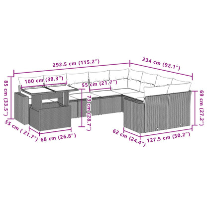 10 pcs conjunto de sofás p/ jardim com almofadões vime PE bege - Leva - Me - Contigo