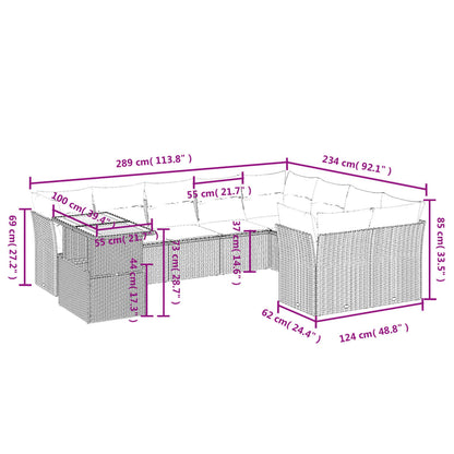 10 pcs conjunto de sofás p/ jardim com almofadões vime PE bege - Leva - Me - Contigo