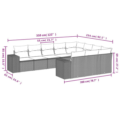 10 pcs conjunto de sofás p/ jardim com almofadões vime PE bege - Leva - Me - Contigo