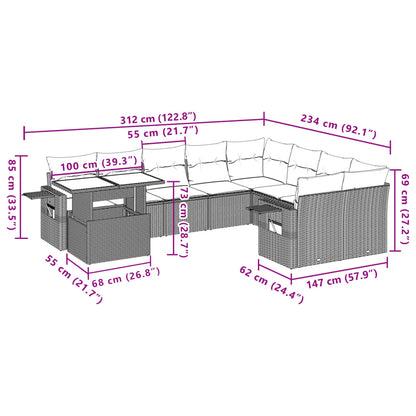 10 pcs conjunto de sofás p/ jardim com almofadões vime PE bege - Leva - Me - Contigo