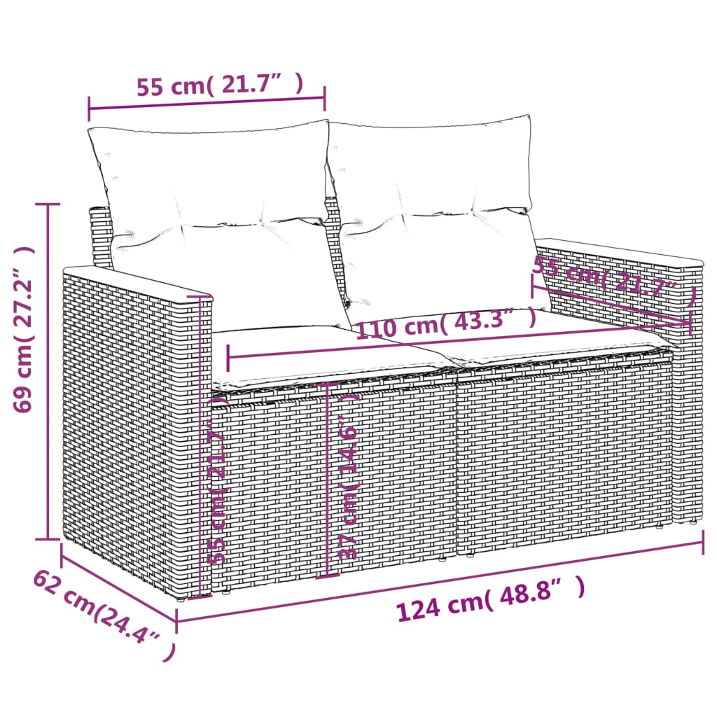 10 pcs conjunto de sofás p/ jardim com almofadões vime PE bege - Leva - Me - Contigo