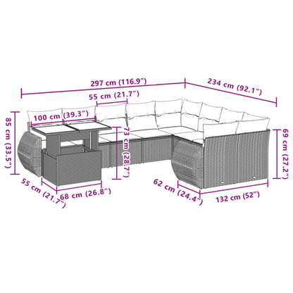 10 pcs conjunto de sofás p/ jardim com almofadões vime PE bege - Leva - Me - Contigo