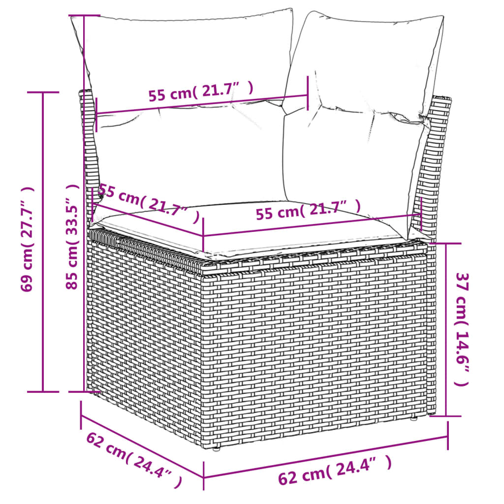 10 pcs conjunto de sofás p/ jardim com almofadões vime PE bege - Leva - Me - Contigo