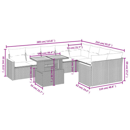 10 pcs conjunto de sofás p/ jardim com almofadões vime PE bege - Leva - Me - Contigo