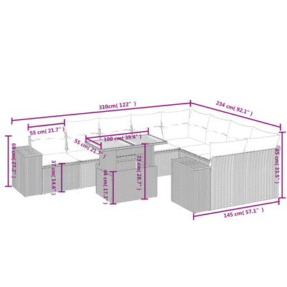 10 pcs conjunto de sofás p/ jardim com almofadões vime PE bege - Leva - Me - Contigo