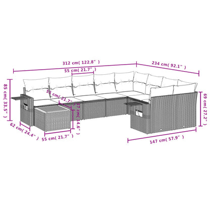 10 pcs conjunto de sofás p/ jardim com almofadões vime PE bege - Leva - Me - Contigo