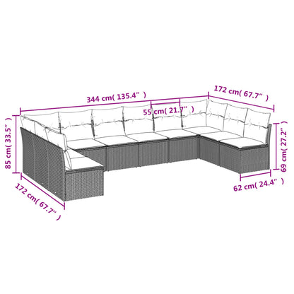 10 pcs conjunto de sofás p/ jardim com almofadões vime PE bege - Leva - Me - Contigo