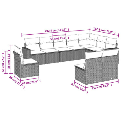 10 pcs conjunto de sofás p/ jardim com almofadões vime PE bege - Leva - Me - Contigo