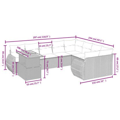 10 pcs conjunto de sofás p/ jardim com almofadões vime PE bege - Leva - Me - Contigo