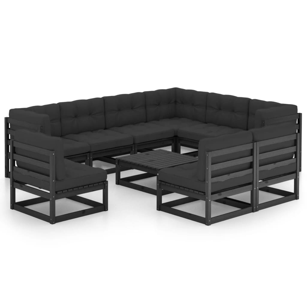 10 pcs conjunto longue jardim c/ almofadões pinho maciço preto - Leva - Me - Contigo