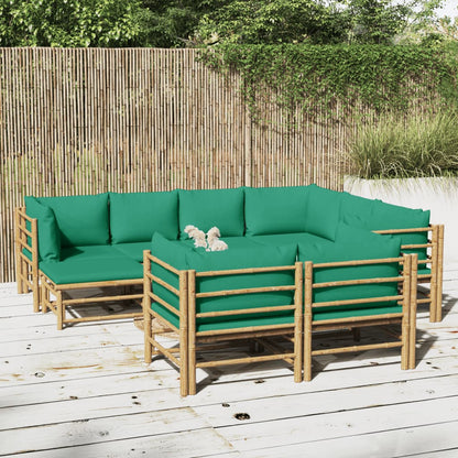 10 pcs conjunto lounge de jardim bambu c/ almofadões verdes - Leva - Me - Contigo