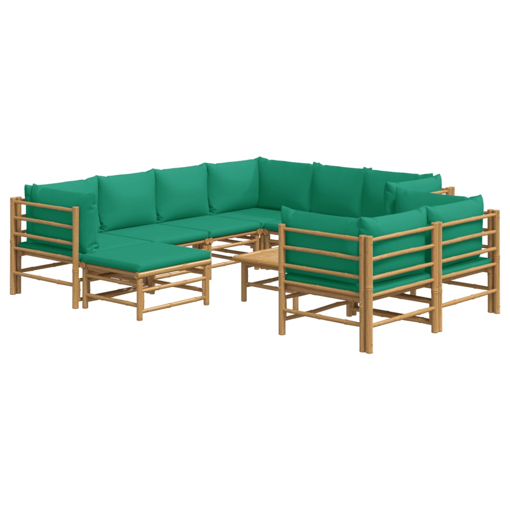 10 pcs conjunto lounge de jardim bambu c/ almofadões verdes - Leva - Me - Contigo