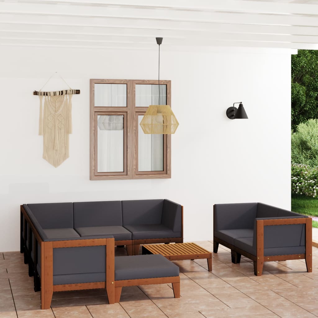 10 pcs conjunto lounge de jardim c/ almofadões acácia maciça - Leva - Me - Contigo