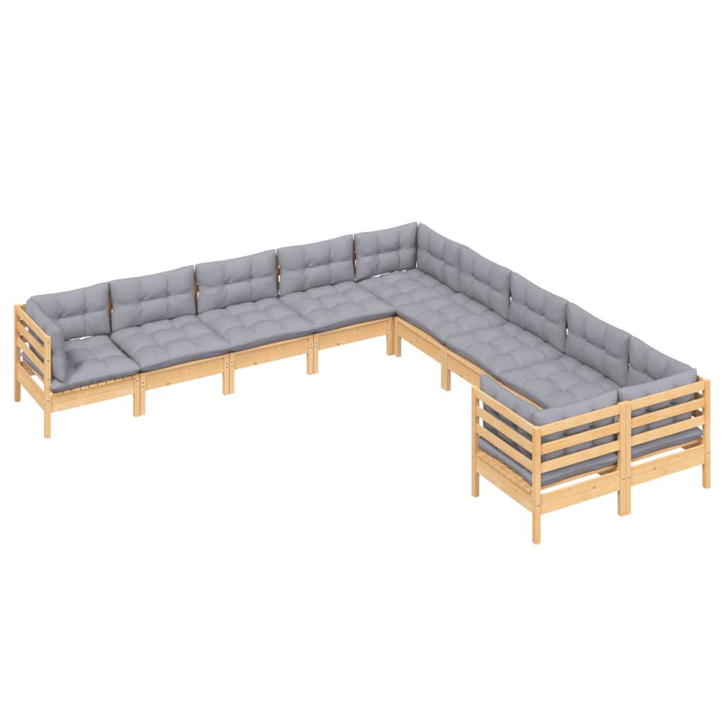 10 pcs conjunto lounge de jardim c/ almofadões cinza pinho - Leva - Me - Contigo