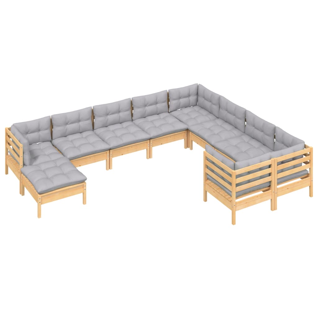 10 pcs conjunto lounge de jardim c/ almofadões cinza pinho - Leva - Me - Contigo