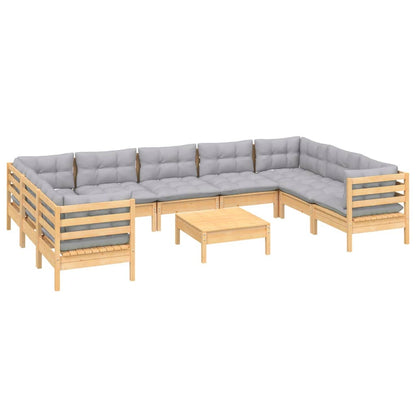 10 pcs conjunto lounge de jardim c/ almofadões cinza pinho - Leva - Me - Contigo