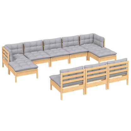 10 pcs conjunto lounge de jardim c/ almofadões cinzentos pinho - Leva - Me - Contigo