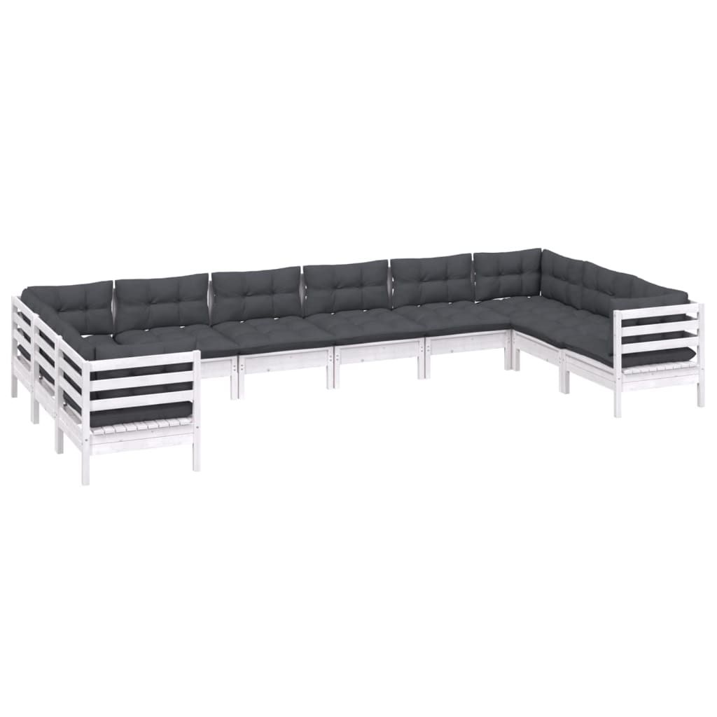 10 pcs conjunto lounge de jardim c/ almofadões pinho branco - Leva - Me - Contigo