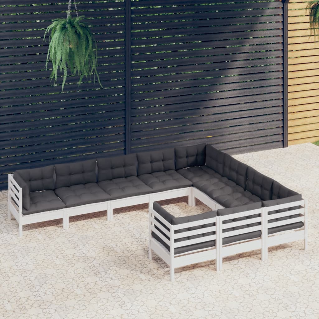 10 pcs conjunto lounge de jardim c/ almofadões pinho branco - Leva - Me - Contigo