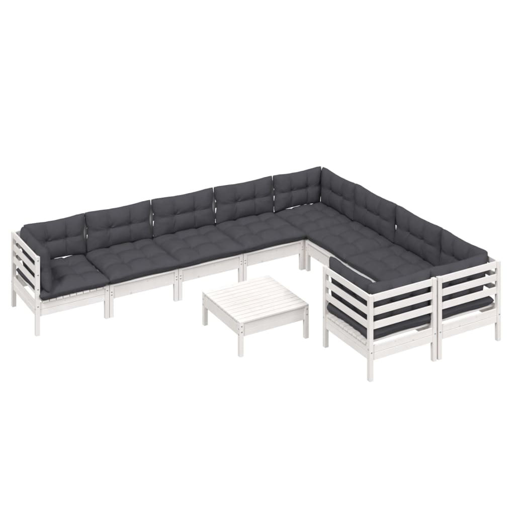 10 pcs conjunto lounge de jardim c/ almofadões pinho branco - Leva - Me - Contigo