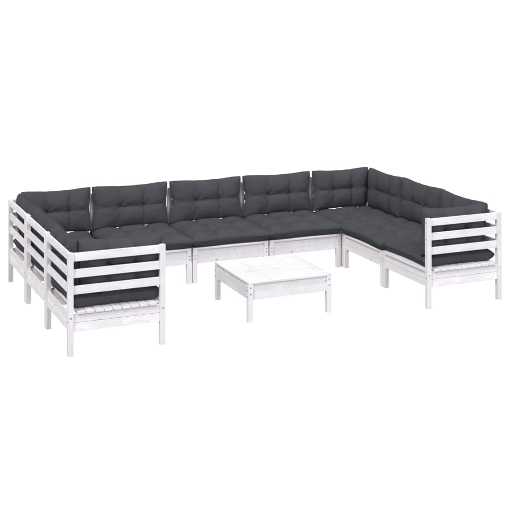 10 pcs conjunto lounge de jardim c/ almofadões pinho branco - Leva - Me - Contigo