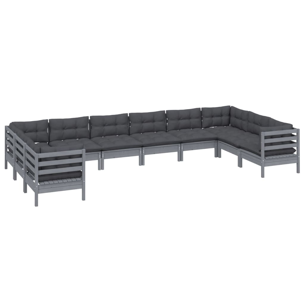 10 pcs conjunto lounge de jardim c/ almofadões pinho cinza - Leva - Me - Contigo