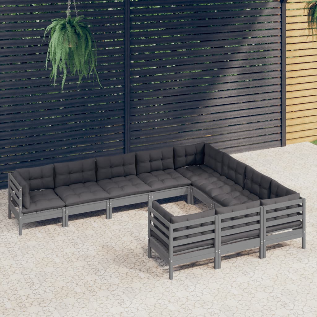 10 pcs conjunto lounge de jardim c/ almofadões pinho cinza - Leva - Me - Contigo