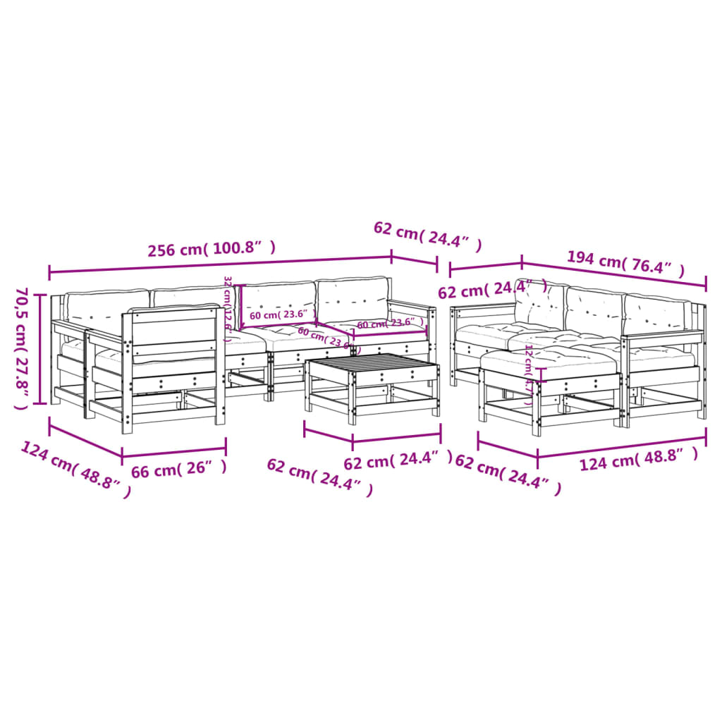 10 pcs conjunto lounge de jardim c/ almofadões pinho impregnado - Leva - Me - Contigo