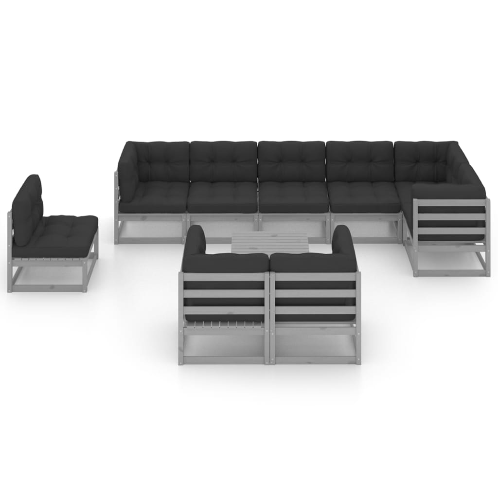 10 pcs conjunto lounge de jardim c/ almofadões pinho maciço - Leva - Me - Contigo