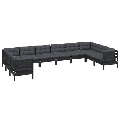 10 pcs conjunto lounge de jardim c/ almofadões pinho preto - Leva - Me - Contigo