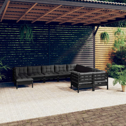 10 pcs conjunto lounge de jardim c/ almofadões pinho preto - Leva - Me - Contigo