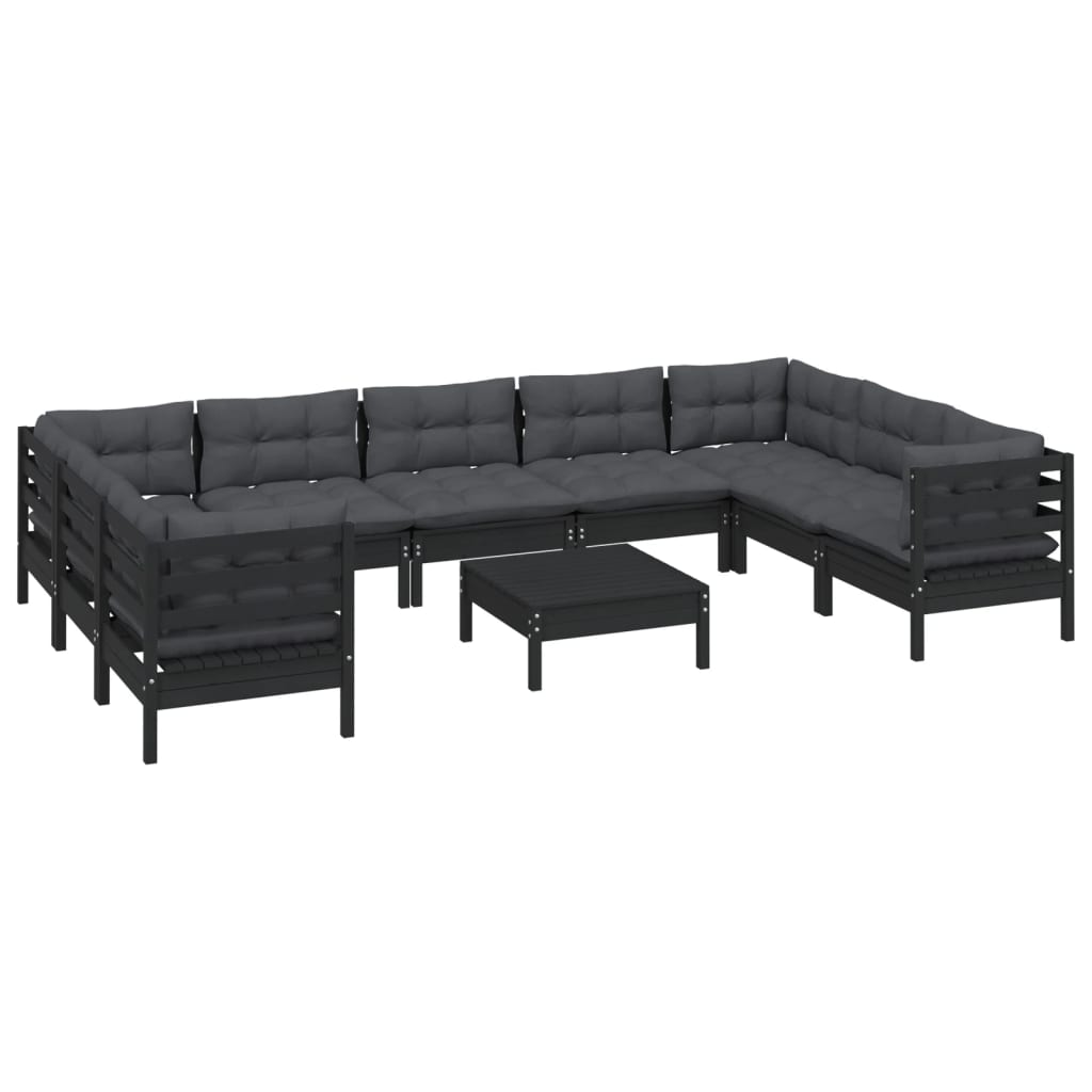 10 pcs conjunto lounge de jardim c/ almofadões pinho preto - Leva - Me - Contigo